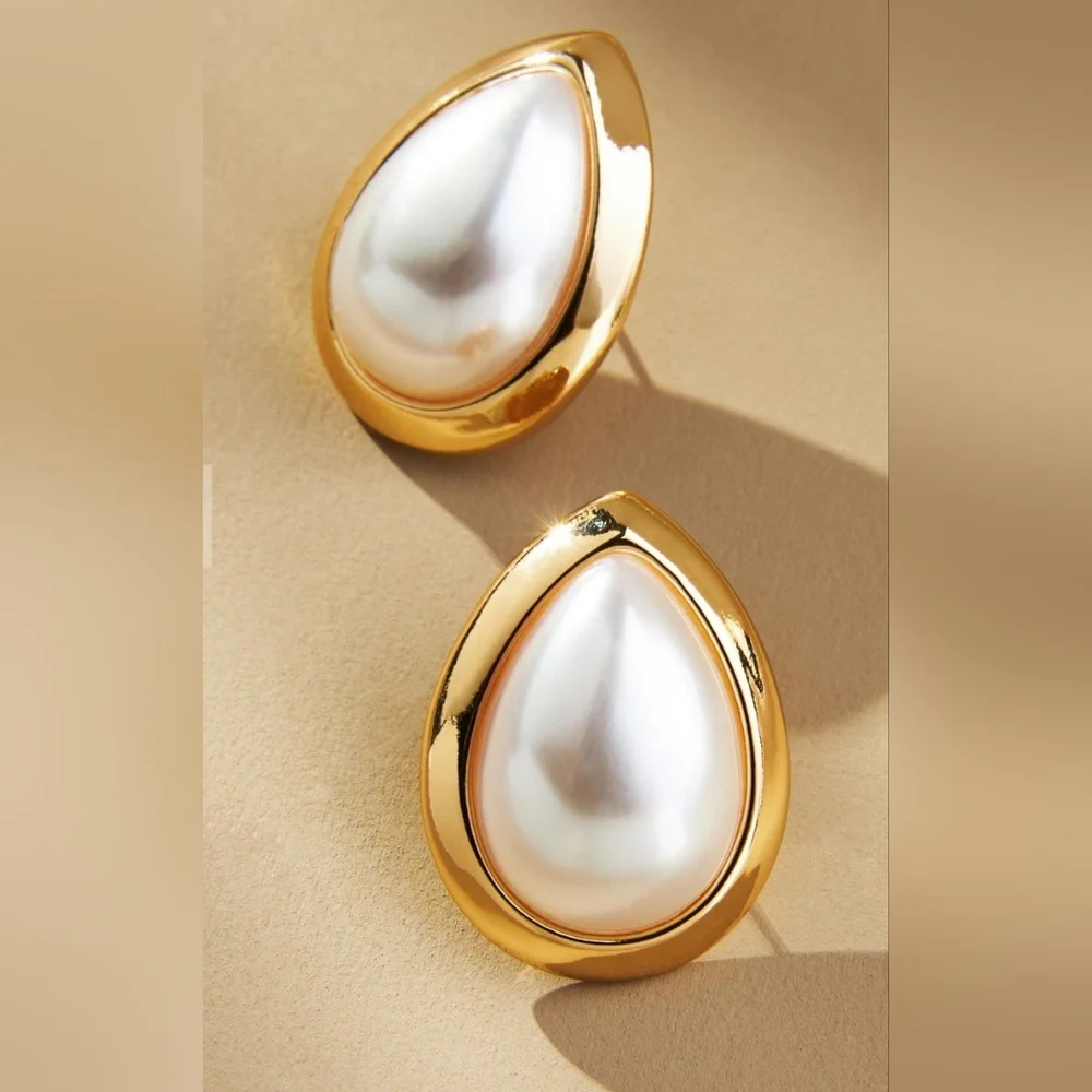 Anthropologie,  Teardrop Pearl Post Earrings, Gold/Pearl Tone - NWT!